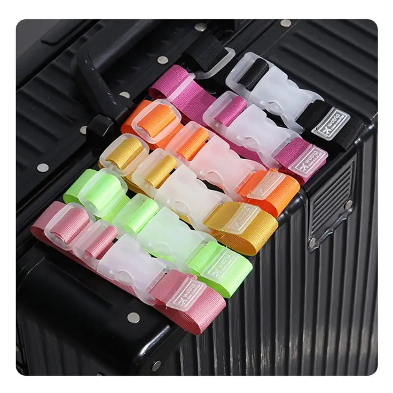【สต็อกไทยพร้อมส่ง】สายรัดกระเป ๋ าเดินทางมีสไตล ์ หลายสีปรับกระเป ๋ าเดินทางชั ้ นวางกระเป ๋ าเดินทางหัวเข ็ มขัด