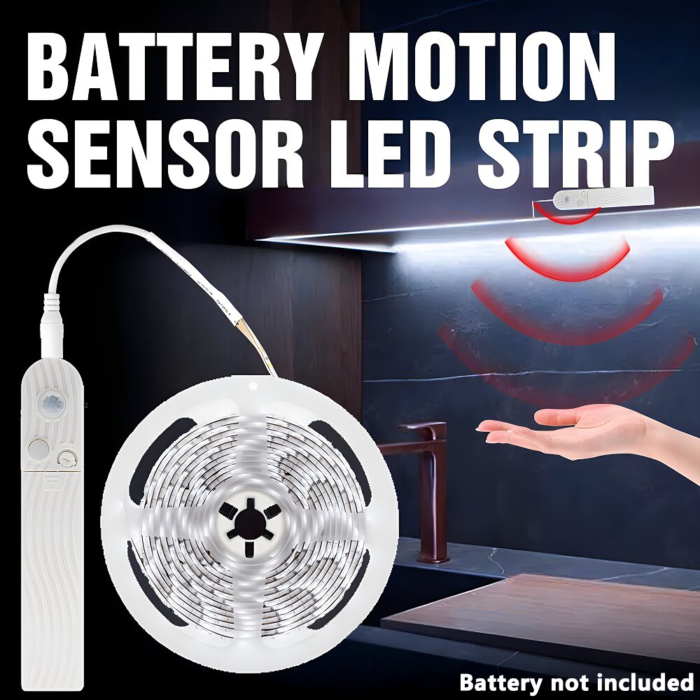 2835 SMD PIR Motion Sensor ไฟ LED ตู้ 1m 2m 3m DC 5V แบตเตอรี่ Strip เทปใต้เตียงโคมไฟตู้ไฟตกแต่ง