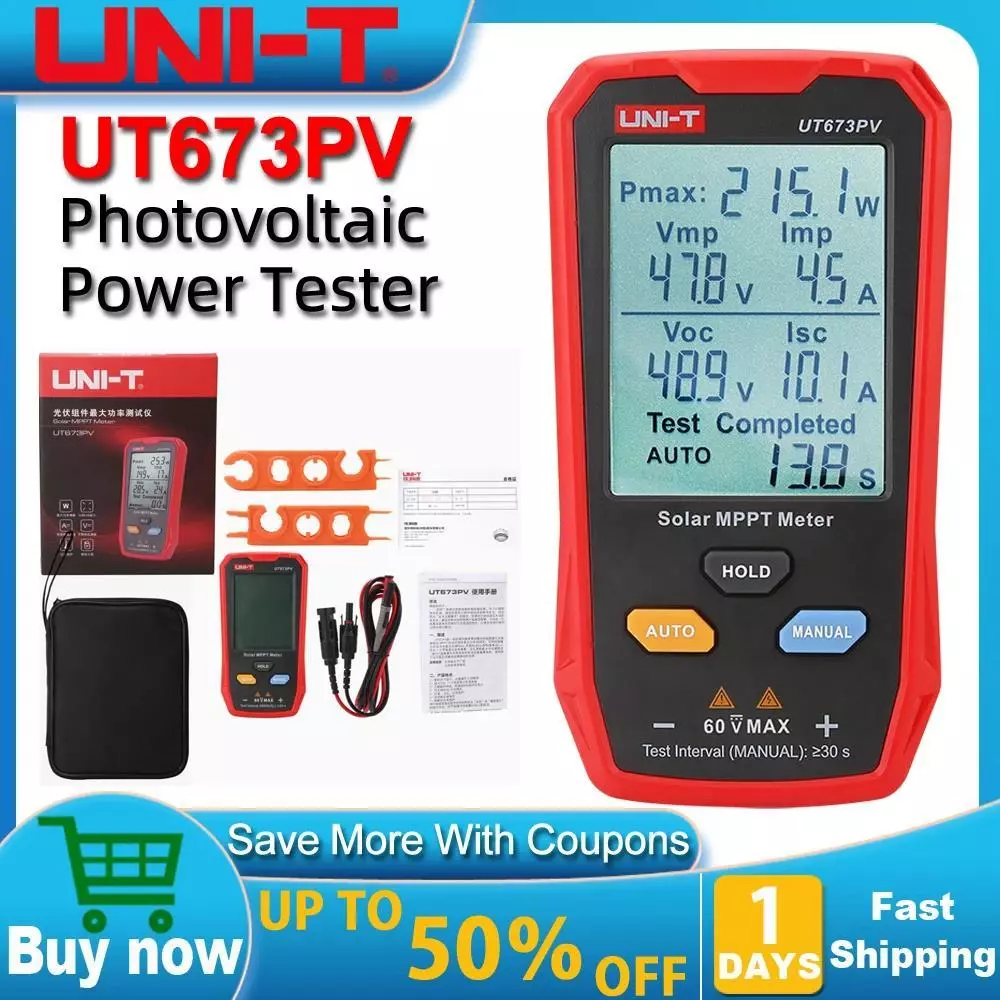Uni-t UT673PV พลังงานแสงอาทิตย ์ MPPT Meter 5 ~800W PV โมดูลเครื ่ องทดสอบพลังงานสูงสุดวงจรเปิดแรงดันไฟฟ ้ าลัดวงจรปัจจุบัน Lmp Vmp ทดสอบ
