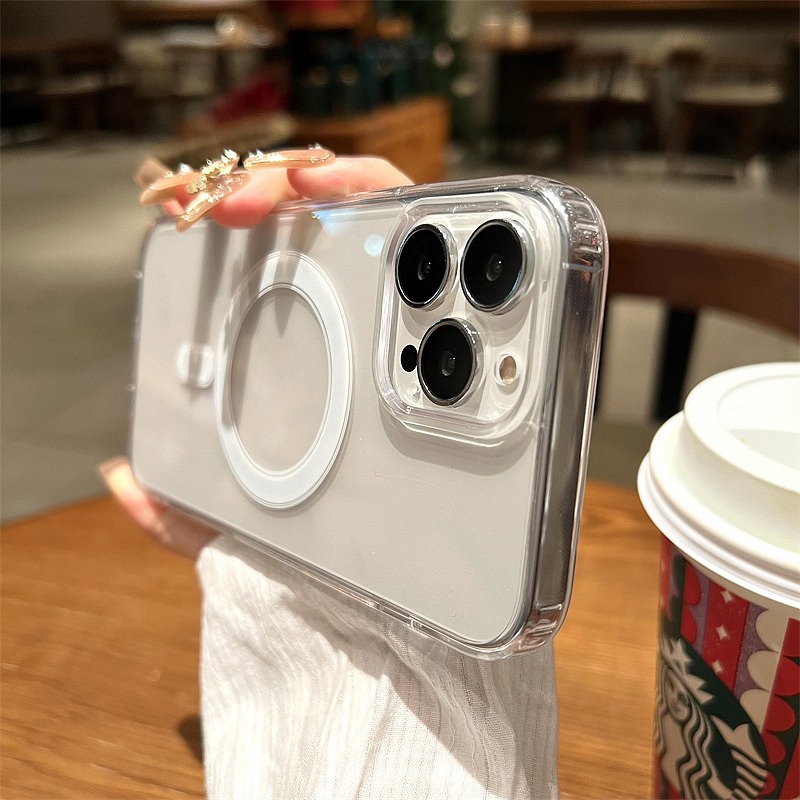 แม่เหล็กใสเคสโทรศัพท์แข็งเข้ากันได้สําหรับ ไอโฟน 16 15 14 13 12 11 มือโปร สูงสุด ไร้สายชาร์จฝาครอบโทรศัพท์ปลอกง่าย