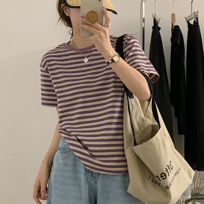 เสื้อแขนสั้นแฟชั่นคอกลมทรงหลวมอเนกประสงค์【T39】