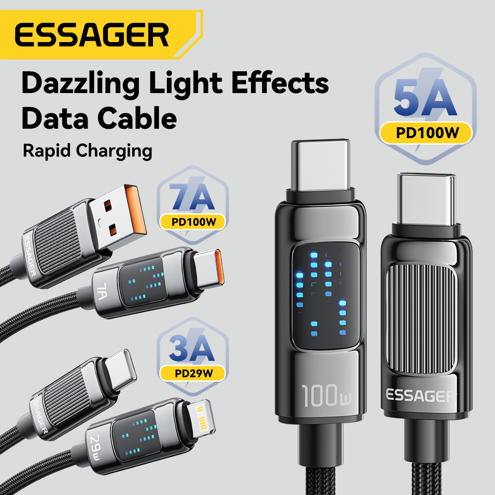 Essager L 100W /30W จอแสดงผลปัจจุบันเข้ากันได้กับ Fast Charging data cable 3 อินเทอร์เฟซ: 100W AC 100W CC 29W CL
