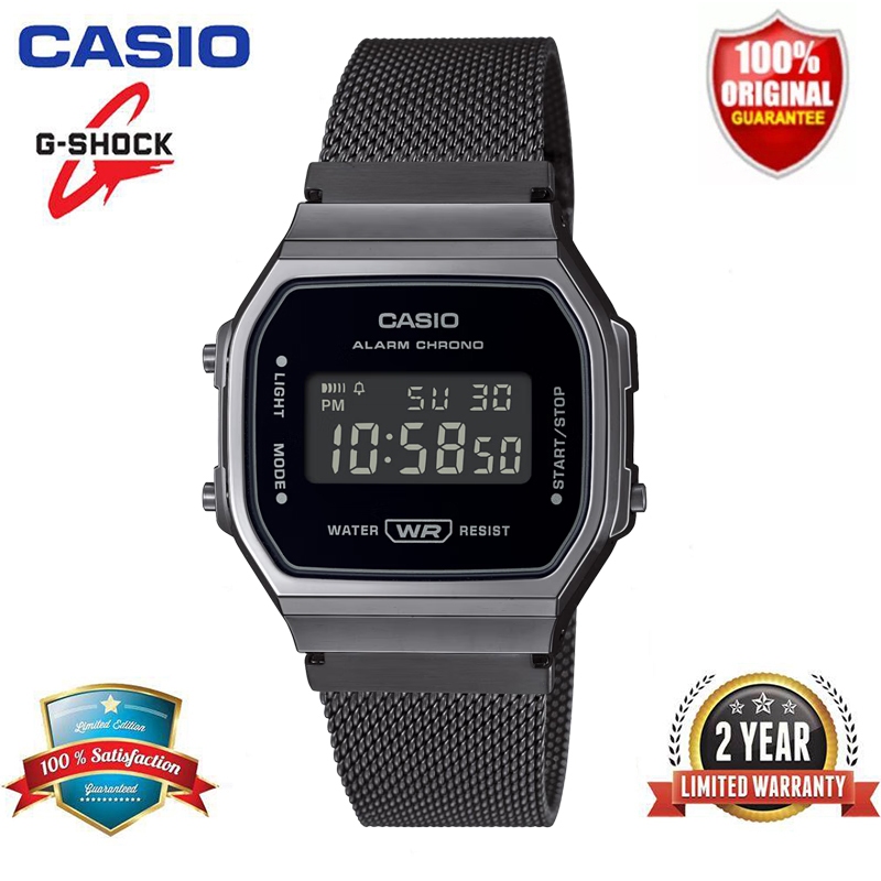 [คลังสินค้าพร้อม & จัดส่งรวดเร็ว] Casio Mens Watch Vintage (A168WEMB-1B) นาฬิกาดิจิตอลสายสแตนเลสสีเง