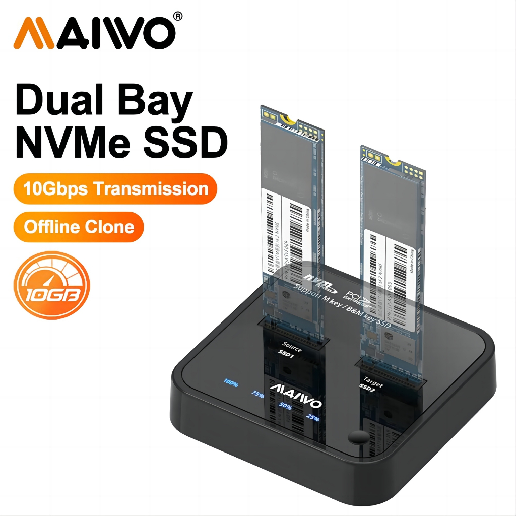 Maiwo 2 Bay m.2 NVME/SATA Clone Docking Station