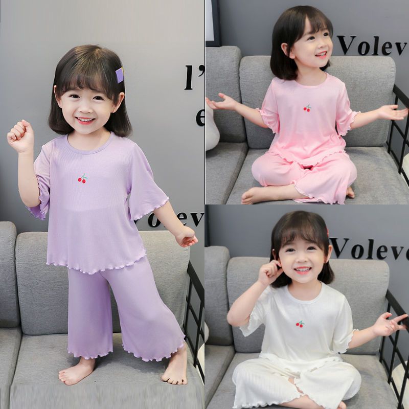 [ML] 80-150 ซม. ฤดูร้อน เสื้อผ้าเด็ก บ้าน บาง สไตล์เครื่องปรับอากาศ เสื้อผ้าเด็กผู้หญิง ชุดนอน เด็กโต แขนครึ่ง