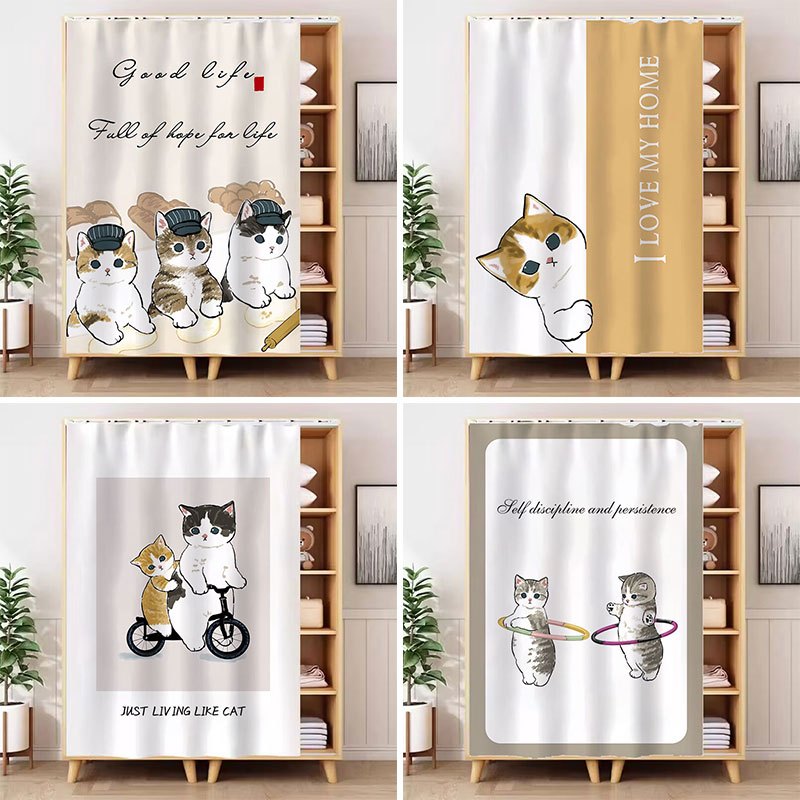 ผ้าม่าน ลายแมวน่ารัก  มีกาวในตัว สําหรับติดประตู ตู้ ห้องครัว บ้าน