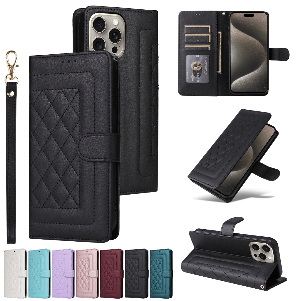 เคสไอโฟน case for iPhone 17 Air 17e 16e 16 15 Pro Max 16+ 15+ 17ProMax 16ProMax 15ProMax เคสโทรศัพท์หนัง PU TPU นิ่มฝาพับพร้อมช่องใส่บัตรและสายคล้องและสายคล้องหรูหรา สําหรับ Leather Flip Cover Wallet ซองมือถือ ฝาพับหนัง YG005