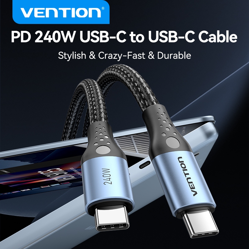 Vention สายชาร์จ USB C สายดาต้า 2.0 240W สายชาร์จมือถือ Type-C อลูมิเนียมฟอยล ์ สายชาร ์ จเร ็ วสําหรับโทรศัพท ์ Ipad