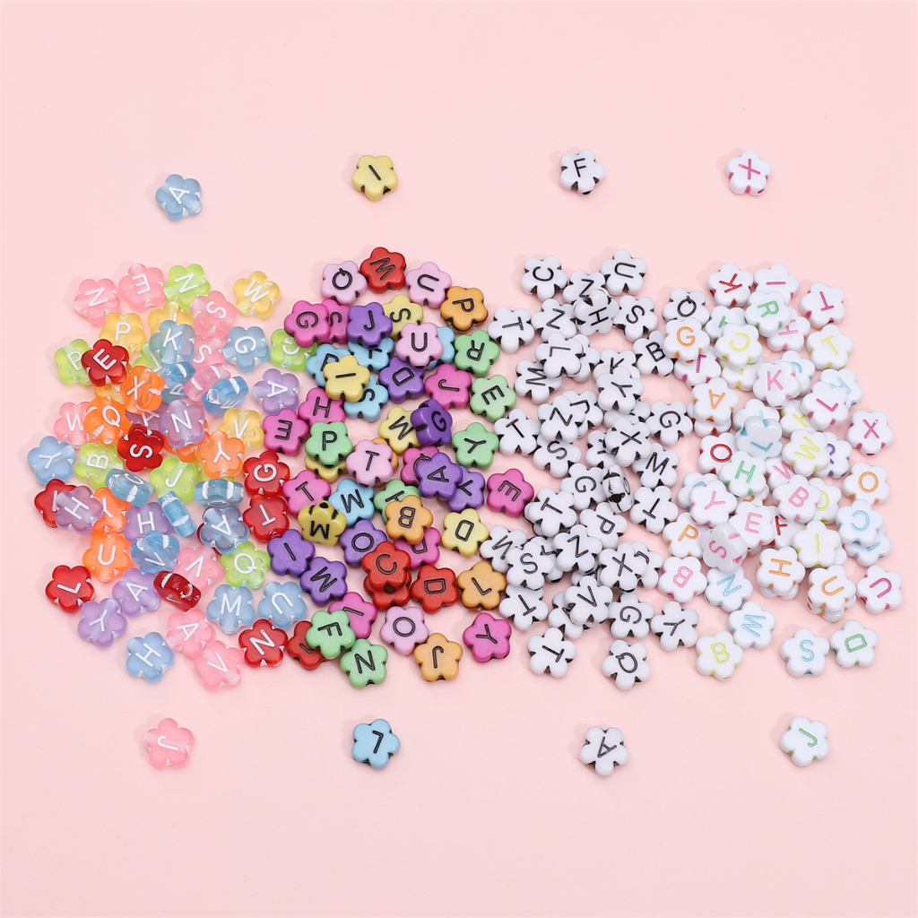 10 มม.100pcs/bag อะคริลิคสีทึบโปร ่ งใสห ้ ากลีบดอกไม ้ ตัวอักษรลูกปัดผสมสําหรับเครื ่ องประดับ DIY อุปกรณ ์ ตกแต ่ งจี ้