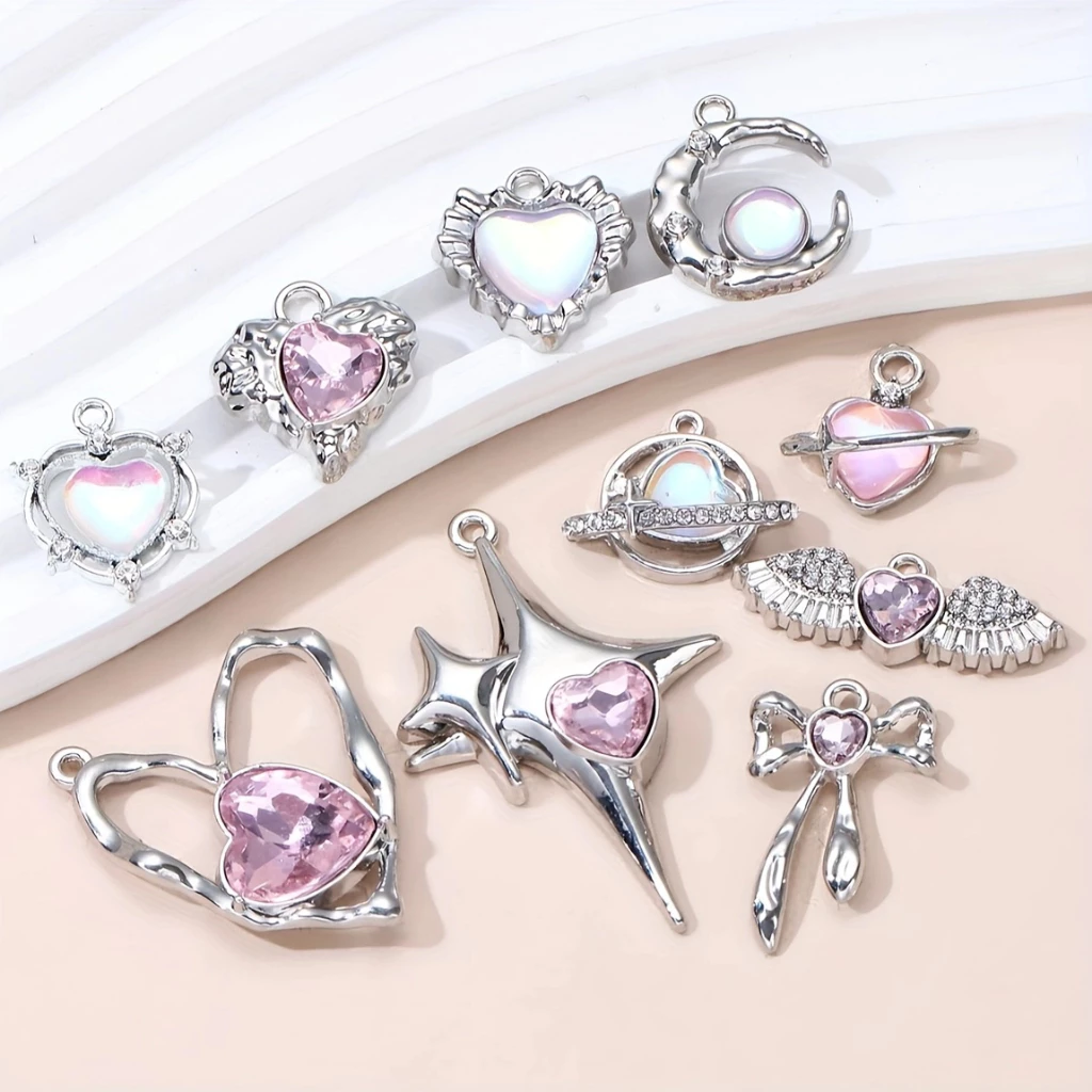 10pcs ใหม่หัวใจเคลือบ Charms สีชมพูแฟชั่น Y2K สไตล์จี้สําหรับ DIY Handmade ผลการค้นหาอุปกรณ์เสริมสร้อยคอเครื่องประดับ