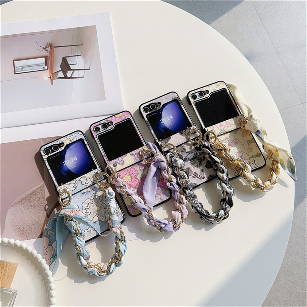 หรูหราเกาหลีน ่ ารักดอกไม ้ ผ ้ าพันคอแบบพกพาเชือกสําหรับ Samsung Galaxy Z Flip 5 5G Z Flip4 Zflip3 ZFlip 5 Flip5 ฝาครอบกันกระแทก