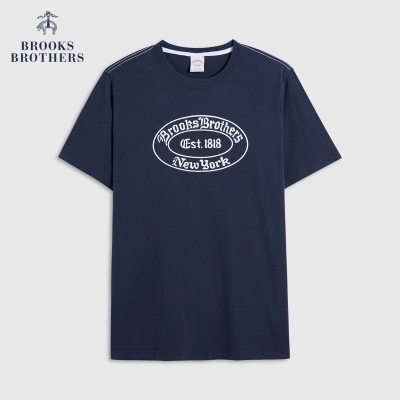 Brooks Brothers Men 's New Cotton Round Neck Letter 1818 Pattern T-shirt