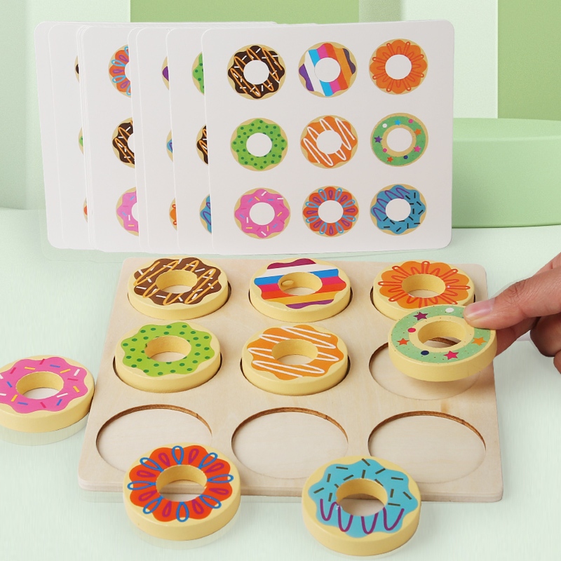 ไม้ Doughnut สีจับคู่ของเล่น Montessori Early Education ปริศนาสี Perception ของเล่นสําหรับก่อนวัยเรียนอายุเด็กวัยหัดเดินชายหญิง