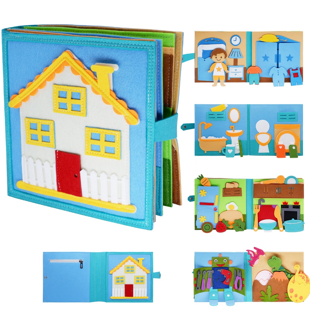 Montessori Quiet Books สําหรับเด ็ กวัยหัดเดินกิจกรรมนุ ่ ม Busy Book,Felt Cloth Book Sensory Travel Toy พร ้ อมกิจกรรมการเรียนรู ้