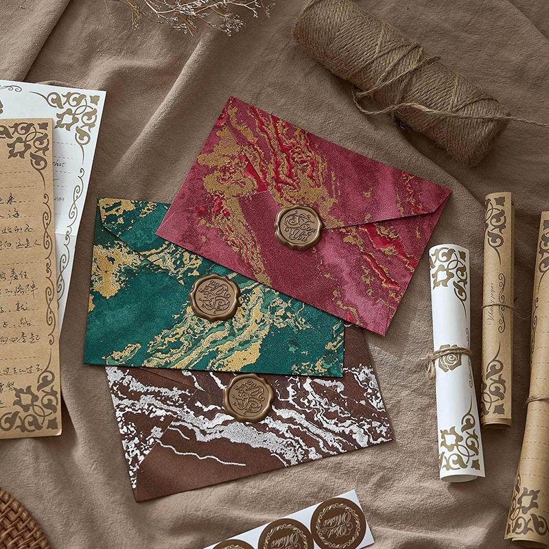 Simple Gilt นูนซองจดหมาย Vintage กระดาษคราฟท์จดหมายแผ่นแสตมป์ซีลสติกเกอร์ DIY คริสต์มาสปีใหม่ของขวัญห่อการ์ดเชิญงานแต่งงานโปสการ์ดปกเครื่องเขียน