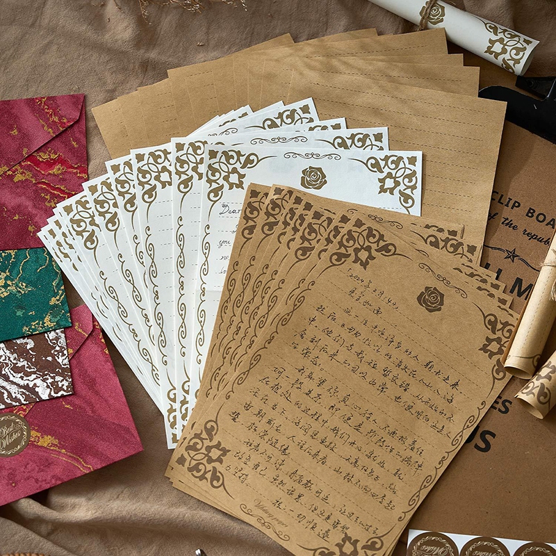 Simple Gilt นูนซองจดหมาย Vintage กระดาษคราฟท์จดหมายแผ่นแสตมป์ซีลสติกเกอร์ DIY คริสต์มาสปีใหม่ของขวัญห่อการ์ดเชิญงานแต่งงานโปสการ์ดปกเครื่องเขียน - รูปที่ 3