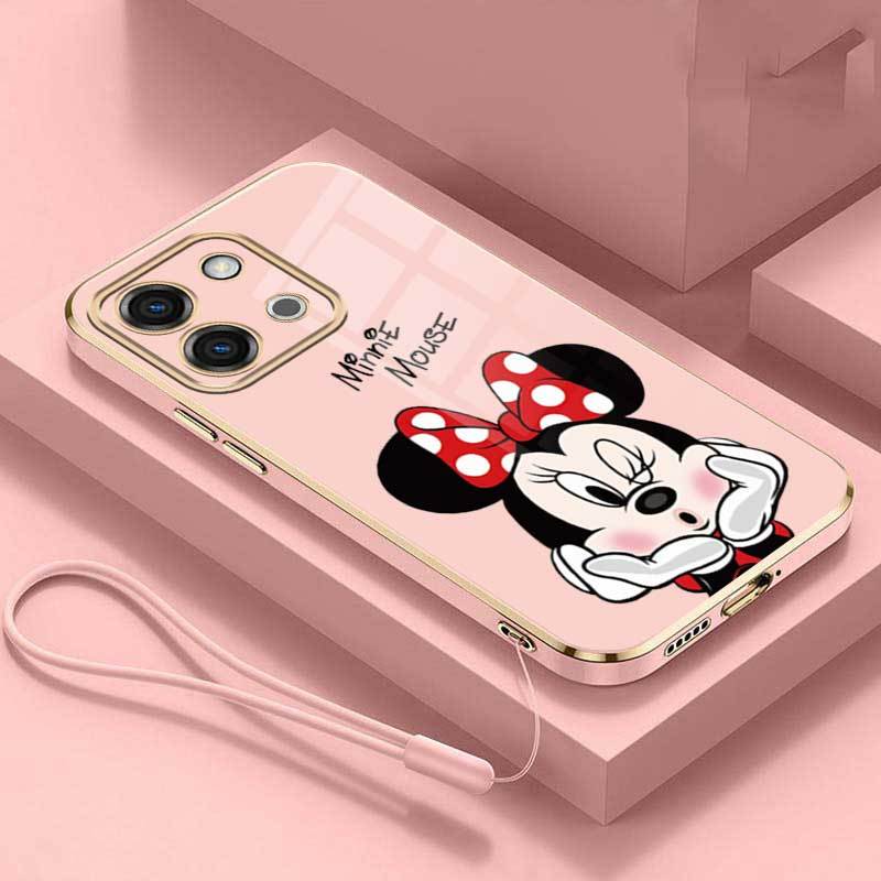 Vivo Y28 Y18 y02t Y02 2022 Y02s Y16 Y22 Y35 Y22s Glossy น ่ ารัก Minnie Mouse Casing Square Edges ชุบกลับ TPU Soft Case Cover