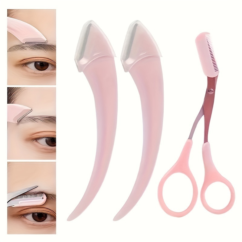 3pcs Crescent Eyebrow Trimmer Eyebrow Trimmer ชุดสามชิ ้ นหวีคิ ้ ว Macro Blade Eyebrow Shaver Eyebr