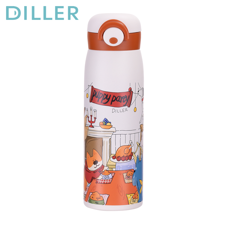 Diller กระติกน้ําสูญญากาศ Thermos 316 สแตนเลสกรองชาสุนัขขวดน้ําดื่ม 500ml MLH9214