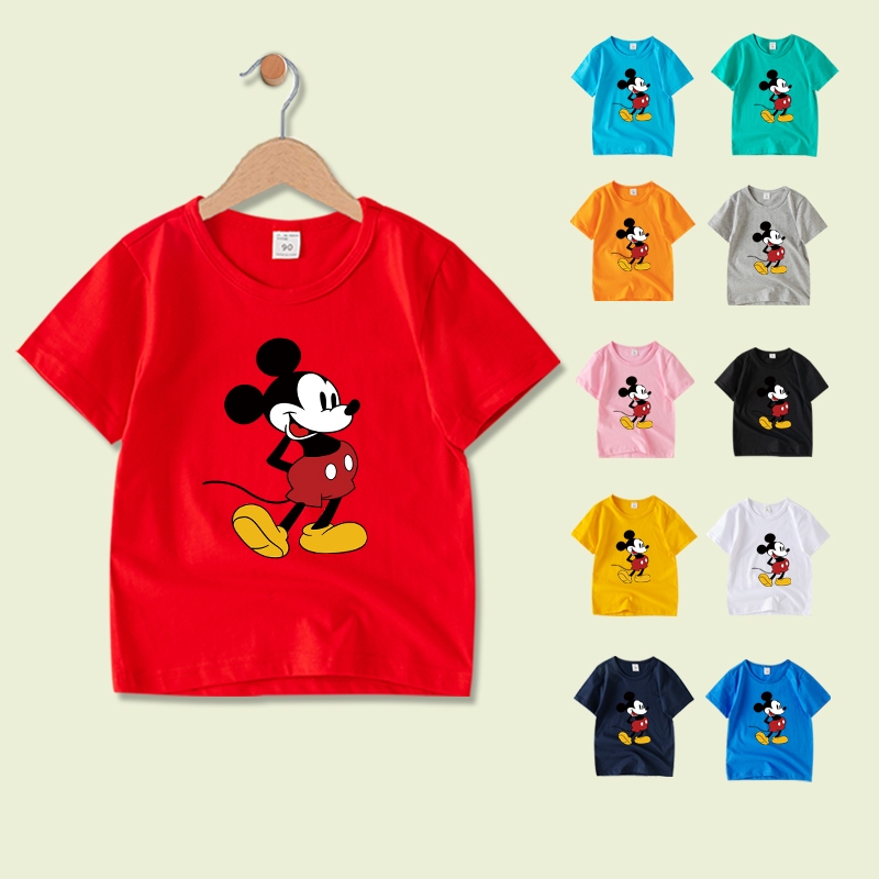 เสื้อยืดเด็กผู้ชาย-ผู้หญิง มิกกี้เมาส์ ลายการ์ตูน ผ้าฝ้ายแท้คุณภาพสูง แขนสั้น 8 สี  พร้อมส่ง