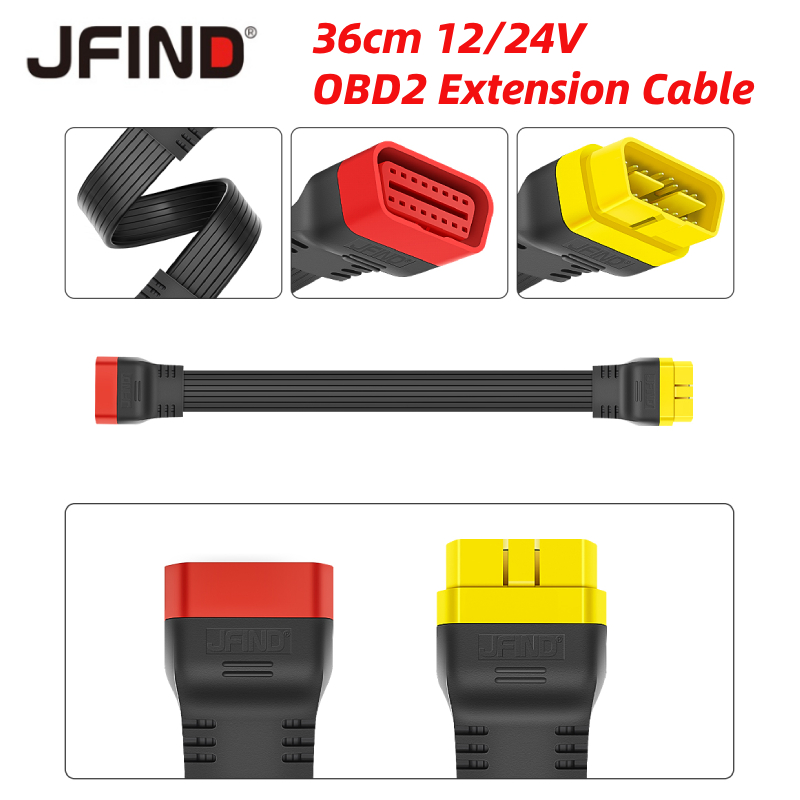 Jfind 36 ซม.OBD2 สายต่อ 16 พินชายหญิง OBD 2 Connector 16Pin เครื่องมือวินิจฉัยสําหรับ ELM327 รหัส Reader ขยายอะแดปเตอร์