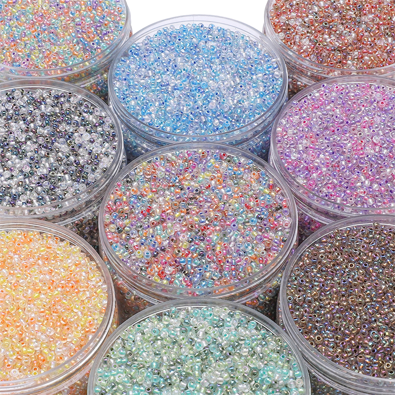 [4 มม.] ซูเปอร์คุณภาพสูง Pearlescent Magic สีลูกปัดโปร่งใสย้อม Core ลูกปัดข้าวแก้วลูกปัด DIY ลูกปัดข้าวสร้อยข้อมือสร้อยคอทําวัสดุ