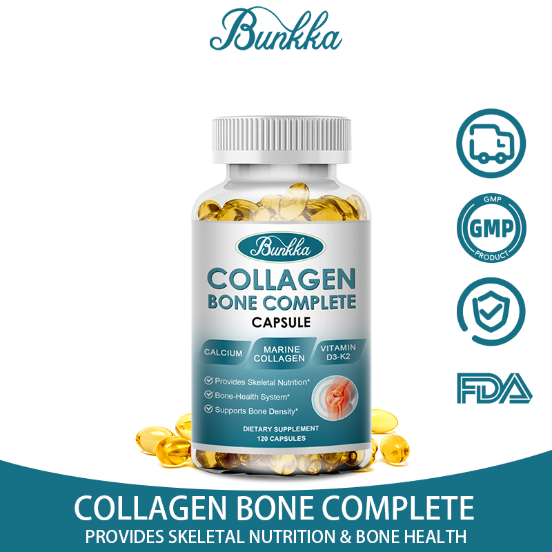 Bunkka Collagen แคปซูลคอลลาเจนกระดูก พร้อมแคลเซียมและแมกนีเซียมจากพืช เพื่อสุขภาพผิว เล็บ กระดูก และข้อต่อ ลดสิว ผิวใส ขาวเนียน เสริมคอลลาเจน