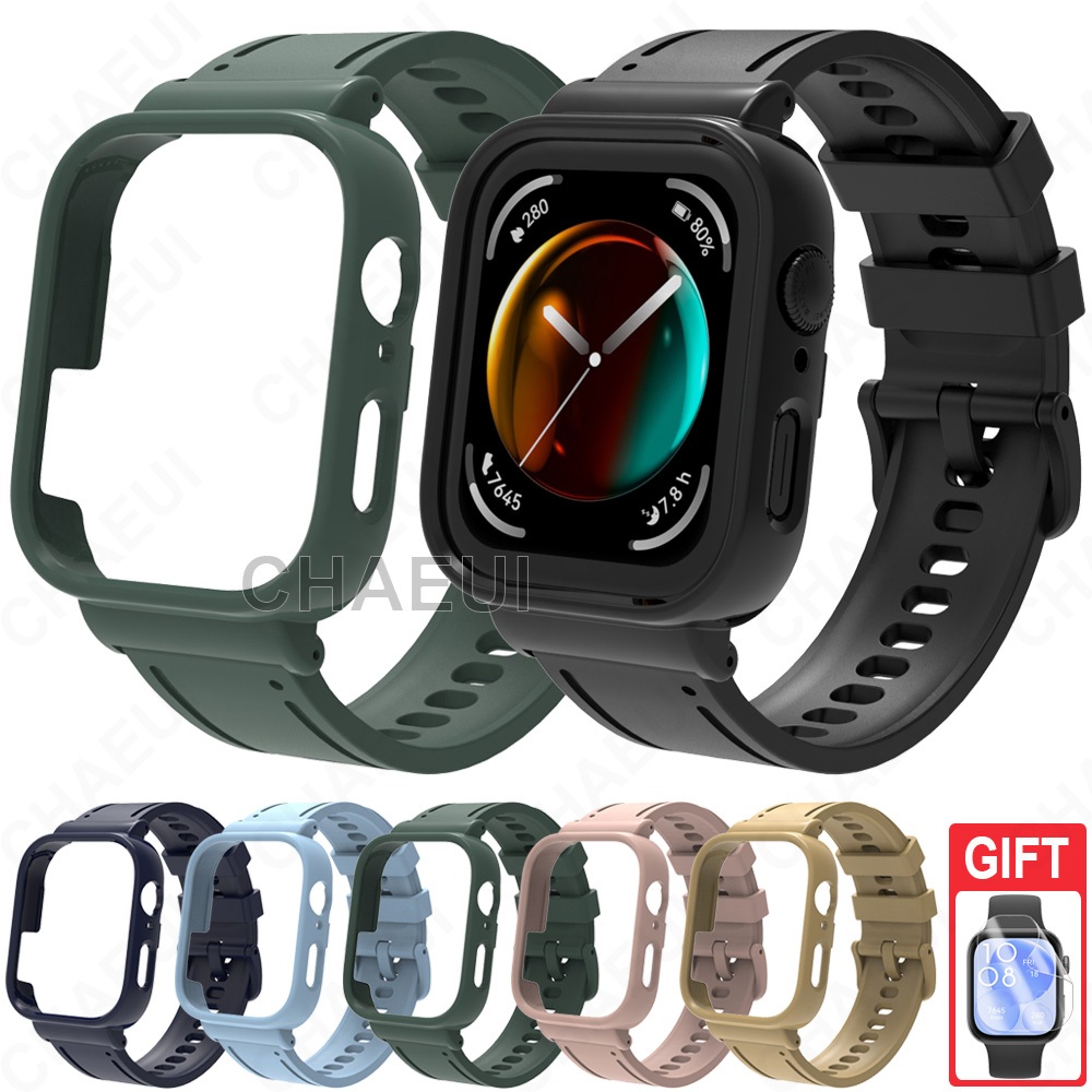 สายซิลิโคนพร ้ อมเคสพีซีเปลี ่ ยนสร ้ อยข ้ อมือสําหรับ Huawei Watch Fit 3