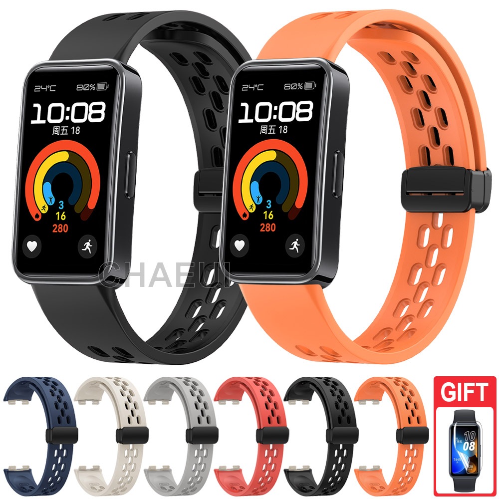 สายรัดซิลิโคนเปลี่ยนหัวเข็มขัดสร้อยข้อมือระบายอากาศสําหรับ Huawei Band 10 9 8