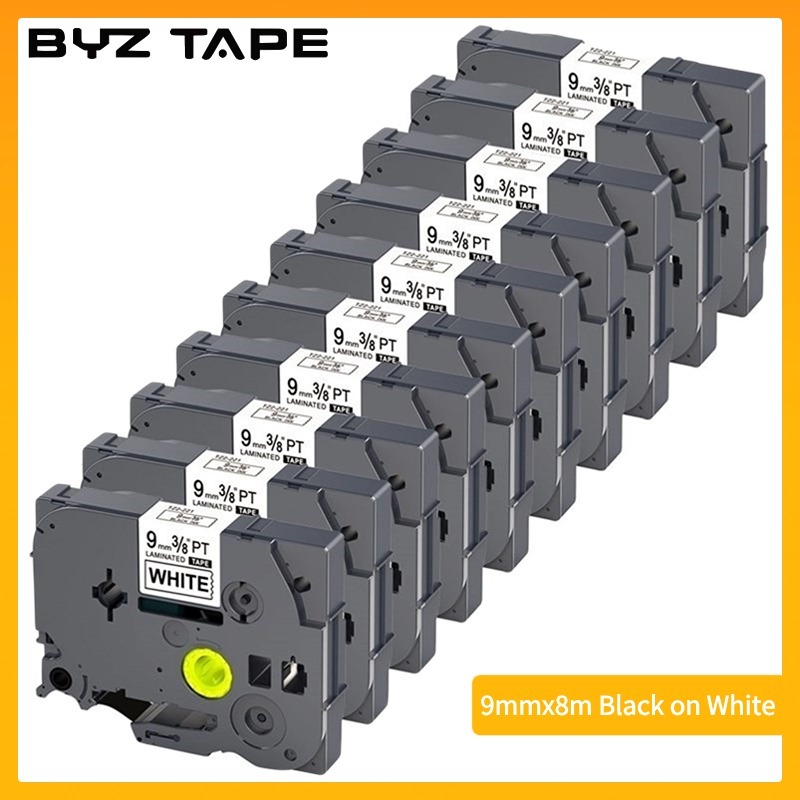 Byz TAPE Tze221 ตลับหมึกลามิเนต สีดําบนพื้นขาว 9 มม.*8 ม. Tze-221 Tze221 สําหรับ Brother P Touch 9 ม