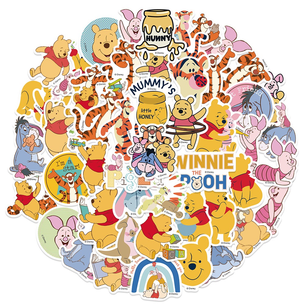 (ที่ได้รับอนุญาต) สติ๊กเกอร์ PVC กันน้ําลายการ์ตูน Winnie The Pooh 50 ชิ้น
