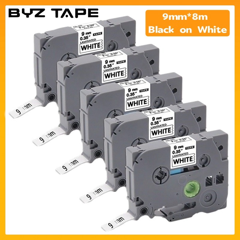 Byz TAPE Tze221 ป้ายฉลาก สีดําบนพื้นขาว Tze-221 Tze221 Tze 221 9 มม. สําหรับ Brother P-Touch Maker T