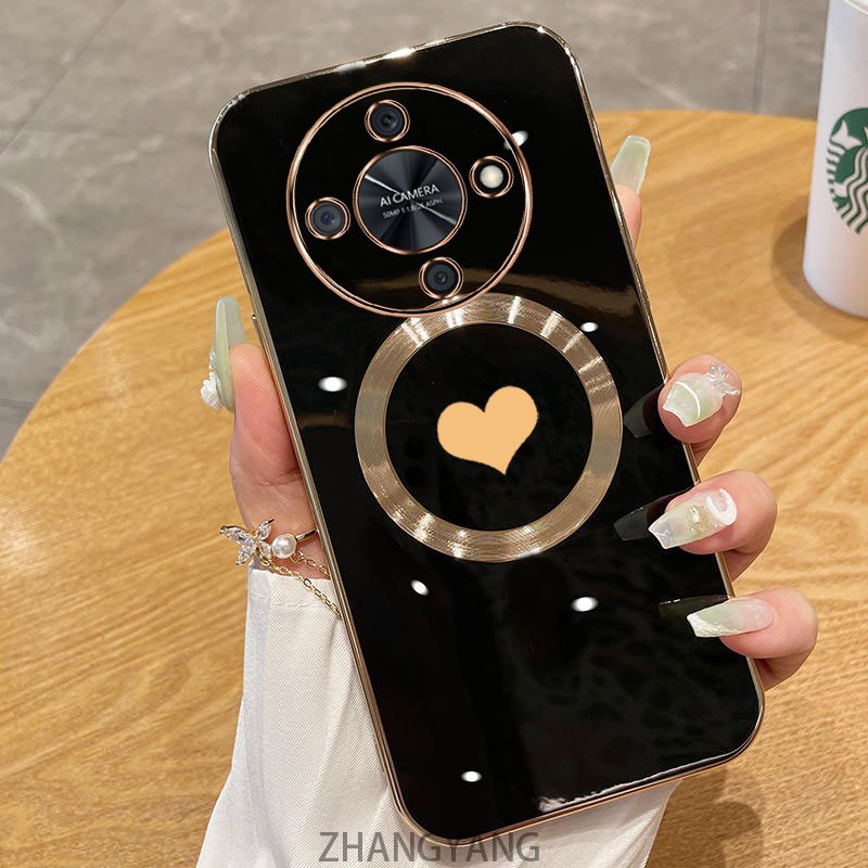 เคสสําหรับ Honor X9b X9a X9 กรณี Electroplated ซิลิโคน TPU เคสโทรศัพท์พร้อมเคสอ่อนดูดแม่เหล็กเรียบง่ายและเลนส์ป้องกันการตก