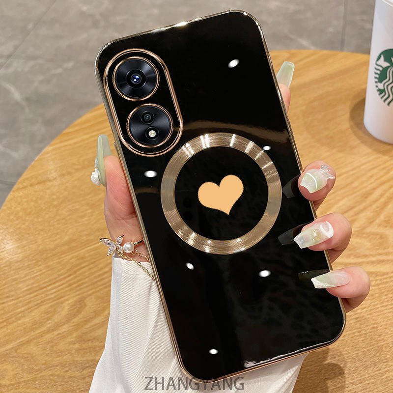 สําหรับ OPPO A17 A97 5G A38 4G A18 A98 กรณี Electroplated ซิลิโคน TPU เคสโทรศัพท์พร้อมแม่เหล็กดูดง่ายนุ่มกรณีและเลนส์ป้องกันการตก