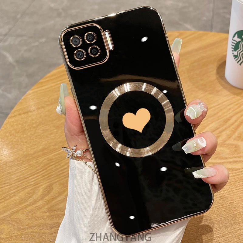 สําหรับ OPPO A73 4G A93 4G F17 F17 PRO reno 4F กรณี Electroplated ซิลิโคน TPU เคสโทรศัพท์พร้อมแม่เหล็กดูดง่ายนุ่มกรณีและเลนส์ป้องกันการตก