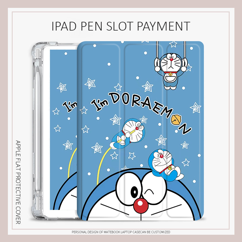 เคส ลายโดราเอมอน แบบพับได้สามทบ สําหรับ ipad air1 2 3 4 5 mini 1 2 3 4 5 6 pro 10.2 10.5 11 2022 2017 2018 air1 2 gen5 6