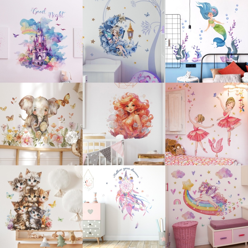 สติกเกอร์ติดผนัง PVC ลายการ์ตูนเจ้าหญิงนางเงือก โลกใต้น้ํา ลอกออกได้ สําหรับตกแต่งบ้าน