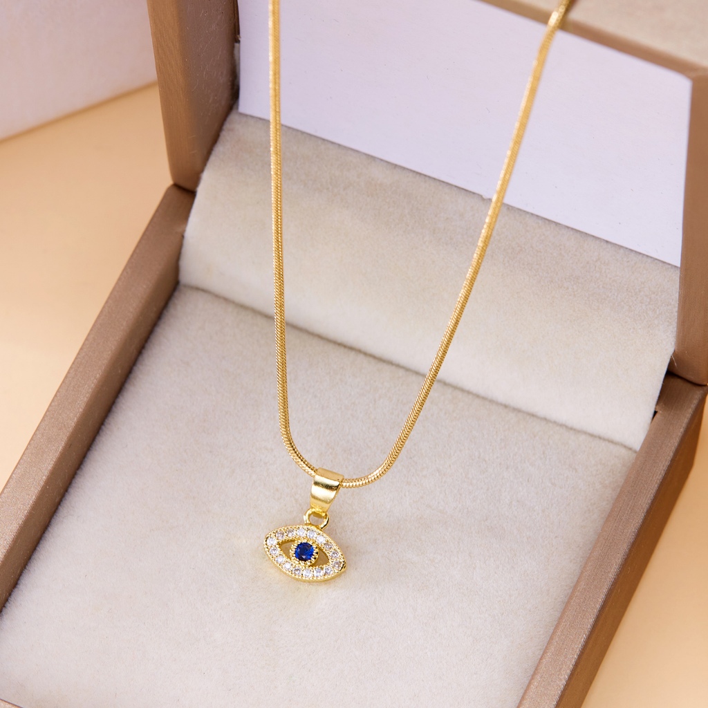 แฟชั ่ นเกาหลีสร ้ อยคอสแตนเลสZircon Blue Evil Eye รูปที่ 4