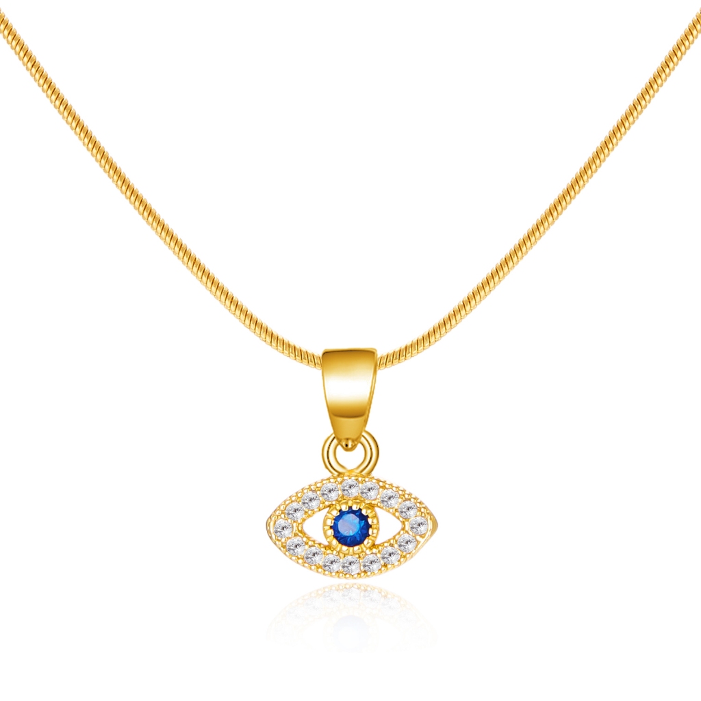 แฟชั ่ นเกาหลีสร ้ อยคอสแตนเลสZircon Blue Evil Eye