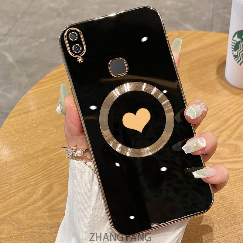 เคสสําหรับ vivo Y85 v9 y91 y95 v11i กรณี Electroplated ซิลิโคน TPU เคสโทรศัพท์พร้อมเคสอ่อนดูดแม่เหล็กเรียบง่ายและเลนส์ป้องกันการตก