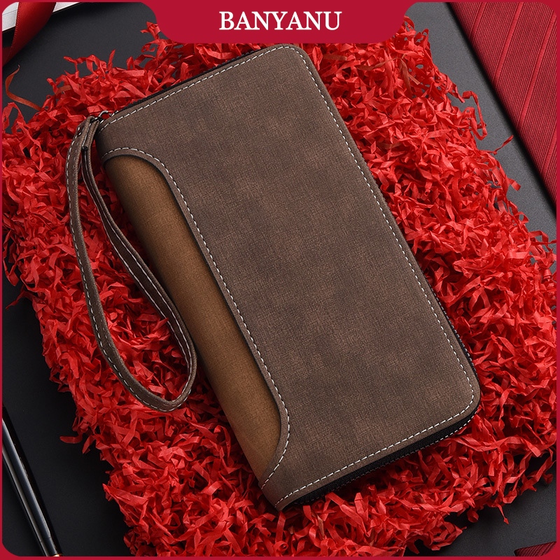 BANYANU บุรุษ PU หนังเหรียญกระเป๋าสตางค์ซิปโทรศัพท์กระเป๋าความจุขนาดใหญ่สำหรับผู้ชายของขวัญวันเกิดกระเป๋าสตางค์ยาว