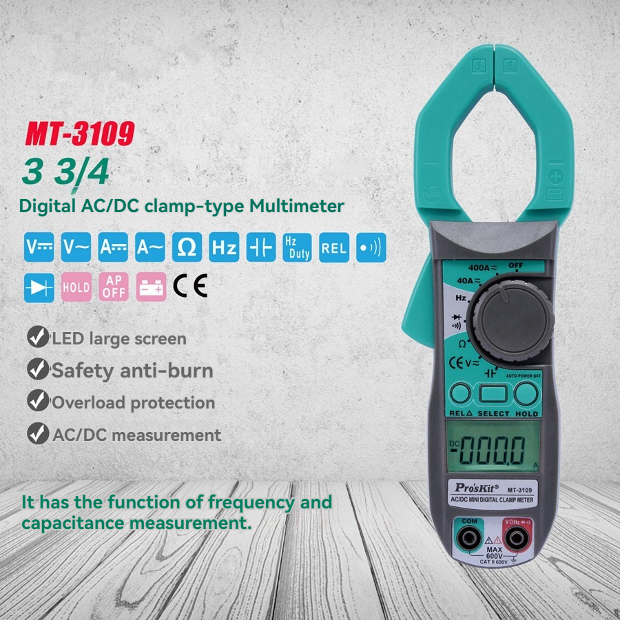 ยี่ห้อ ProsKit MT-3109 AC DC Current Digital Clamp Meter มัลติมิเตอร์ความถี่ปัจจุบัน Capacitance Met
