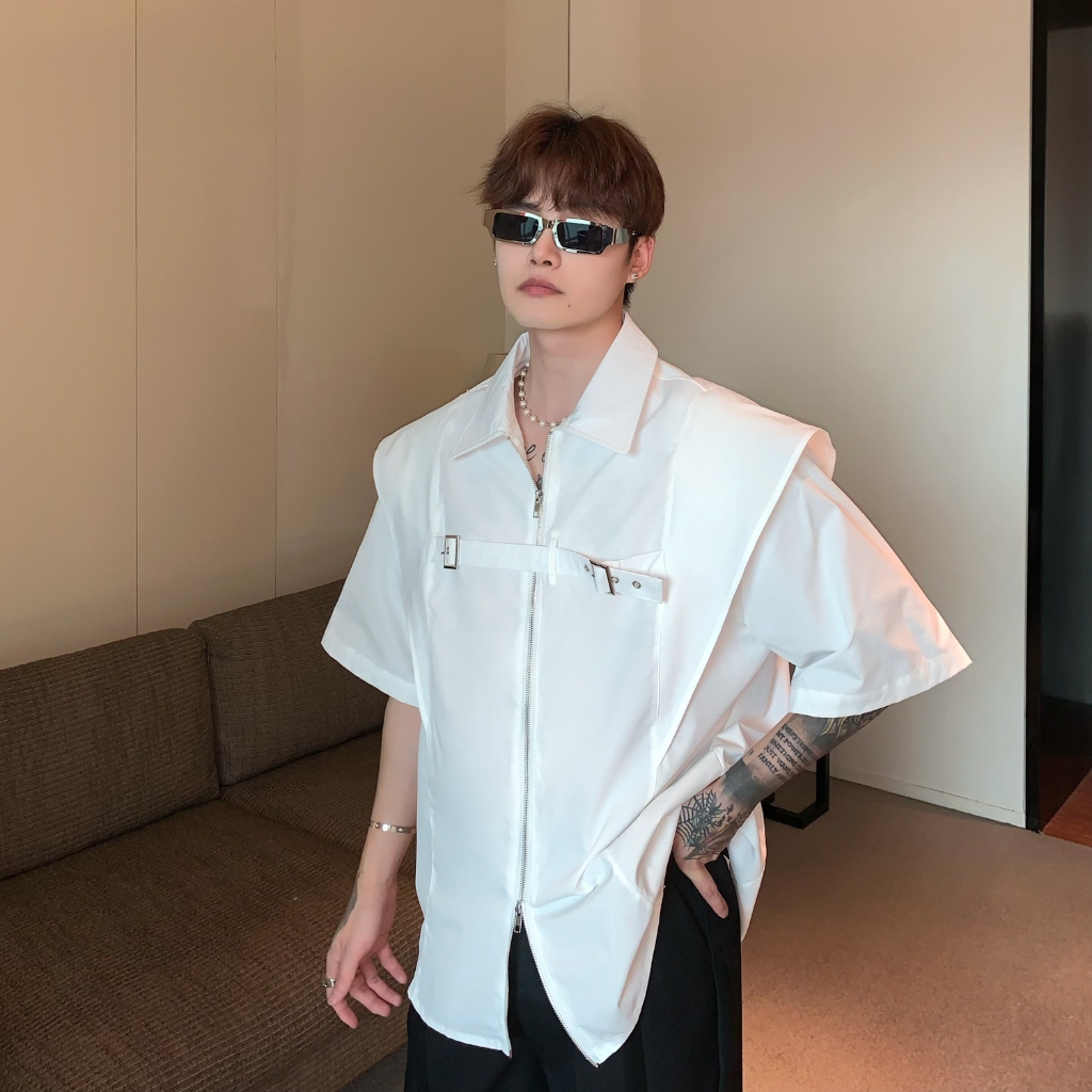 M-2XL Summer เสื้อหลวม เสื้อสีทึบ แฟชั่นผู้ชายด้านบน 2 สี top M L XL 2XL 2024