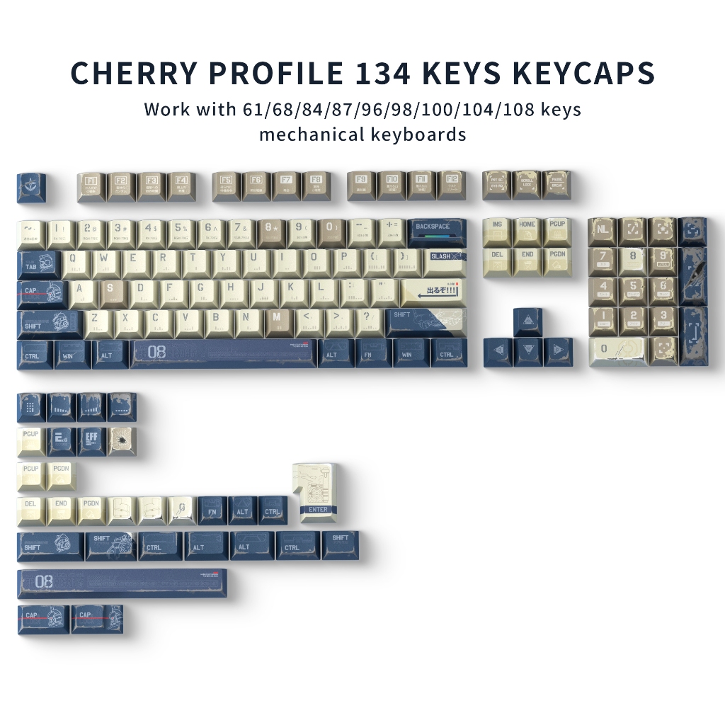 Xvx Gundam - 08MS ทีม Kyecap Cherry Profile Keycaps ครบชุด (134 คีย์)