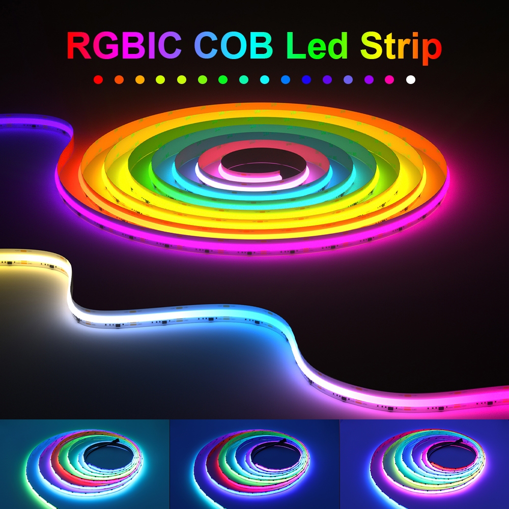 5m FOB ไฟ LED COB Strip WS2811 12V 24V RGB Dream Full สีความหนาแน่นสูงยืดหยุ่น COB ไฟ