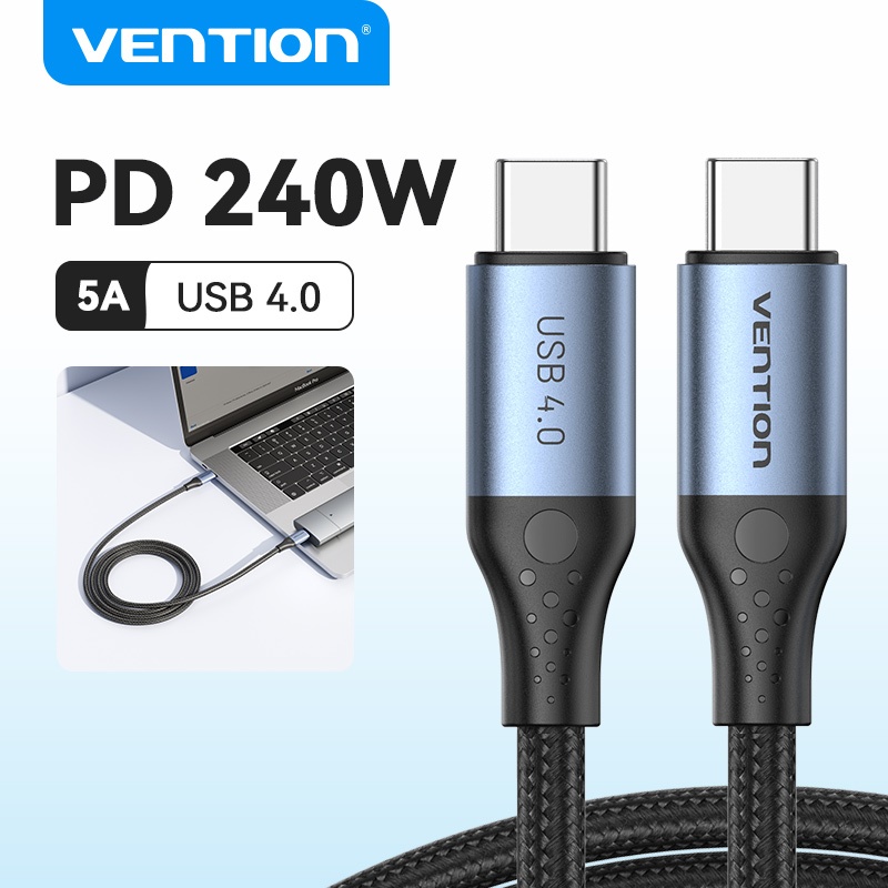 Vention สาย USB 4.0 Type C 40Gbps 5A การส่งสัญญาณภาพที่เหนือกว่า 8K @ 60Hz 240w USB C สําหรับแล็ปท็อ