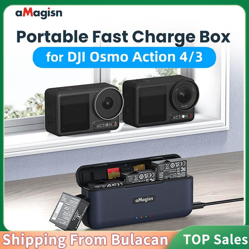 Xpmarket aMagisn Fast Battery Charger พร้อมไฟแสดงสถานะการชาร์จสําหรับ DJI Action 4/3 แบตเตอรี่แบบพกพ