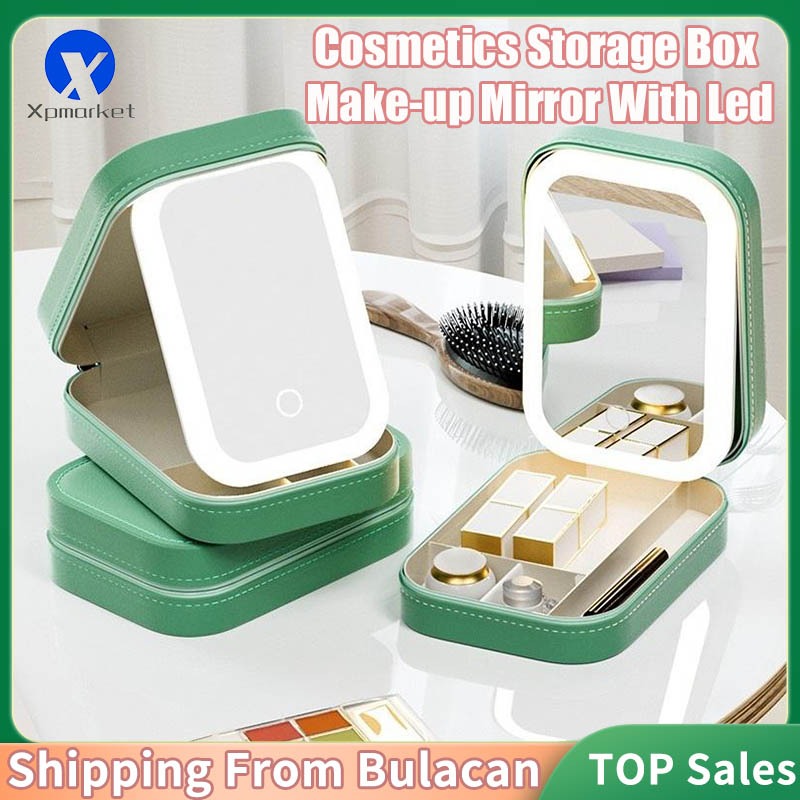 Xpmarket นํา กระจกกล่องเก็บเครื่องสําอางแฟชั่นเดินทางแบบพกพาแต่งหน้ากระเป๋าที่เรียบง่ายแต่งหน้ากรณีท