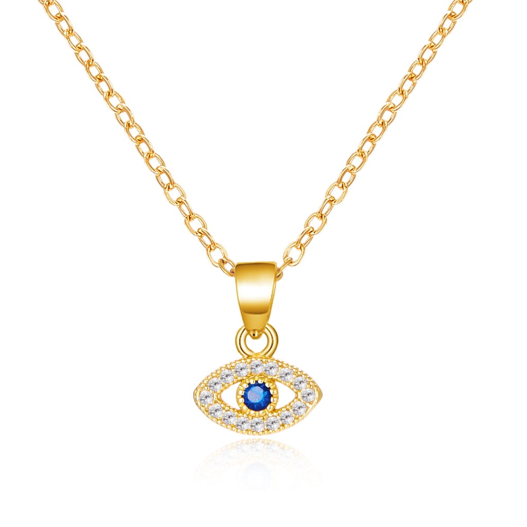 แฟชั ่ นเกาหลีสร ้ อยคอสแตนเลสZircon Blue Evil Eye รูปที่ 2