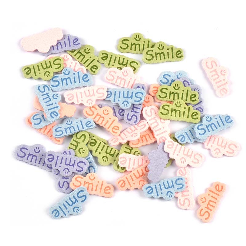 30pcs 14.5x29 มม.Macaron สีน่ารักSmile นูนป้ายหนังเสื้อผ้าอุปกรณ์เย็บผ้าหัตถกรรมเสื้อผ้าทําด้วยมือ DIY แท็ก CP3707